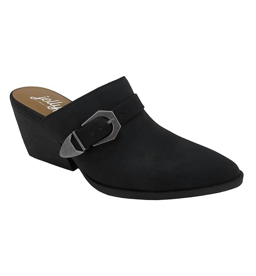 NEW JELLYPOP women's lockhart heeled mules in black distress